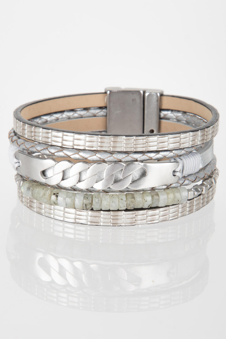 Natural Stones and Chain Leather Bracelet