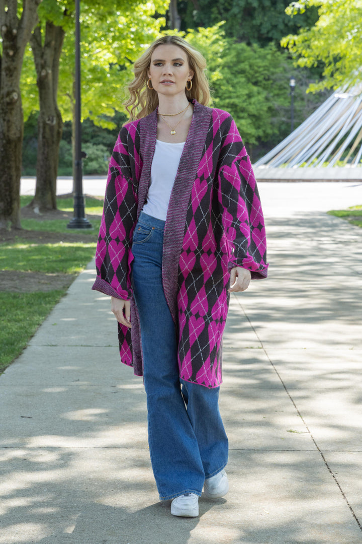 Heart Patterned Argyle Cardigan