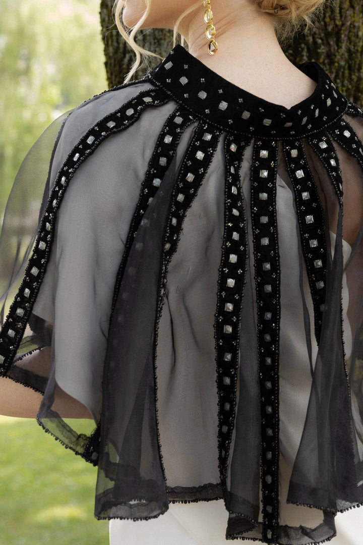 Beaded Velvet and Sheer Capelet