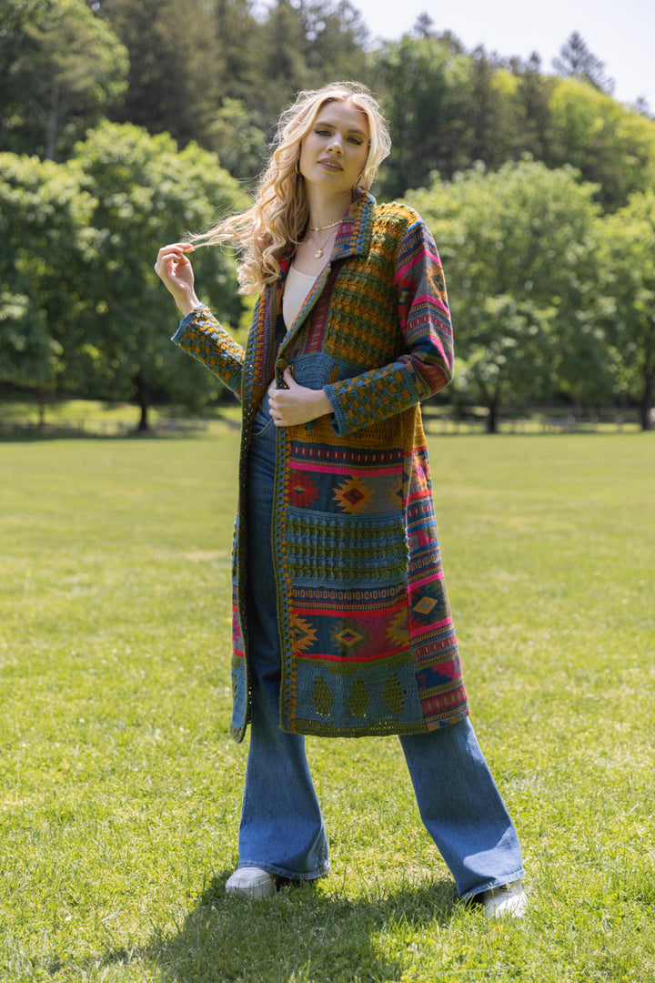 Crochet Woven Aztec Kimono - Multi