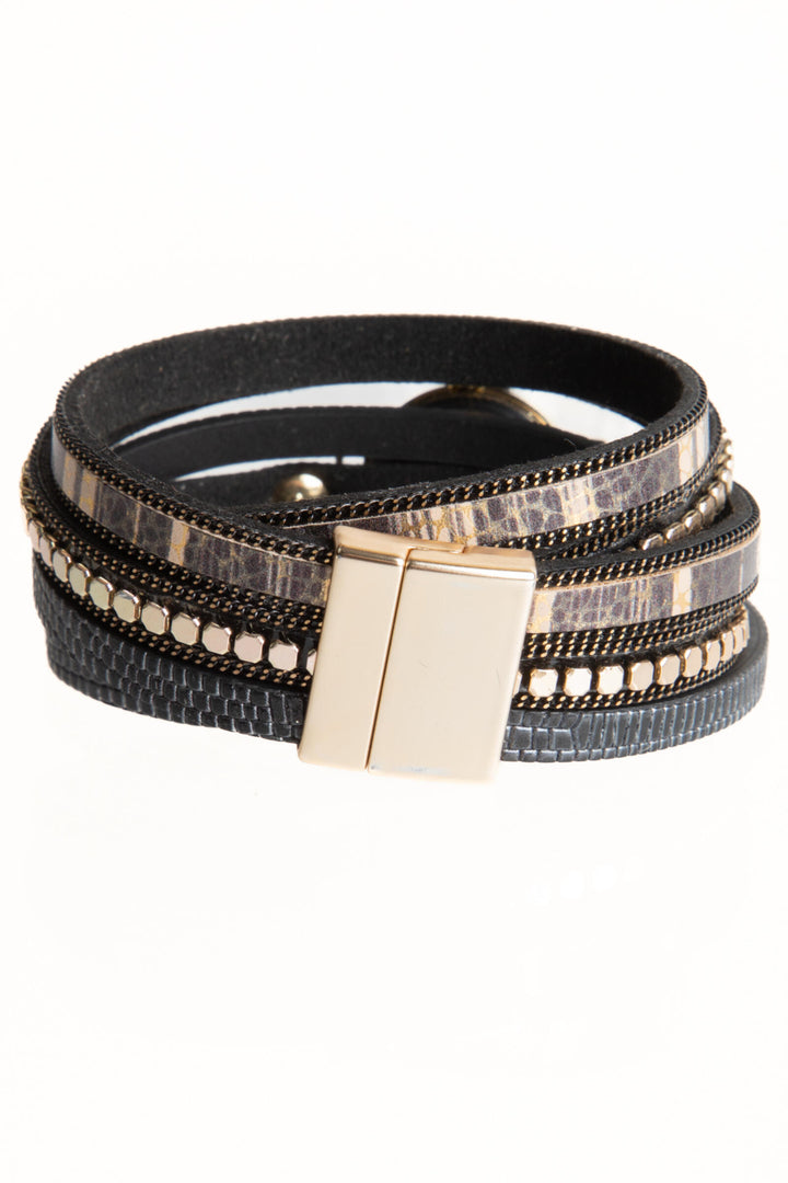 Accented Vegan Leather Wrap Bracelet Watch