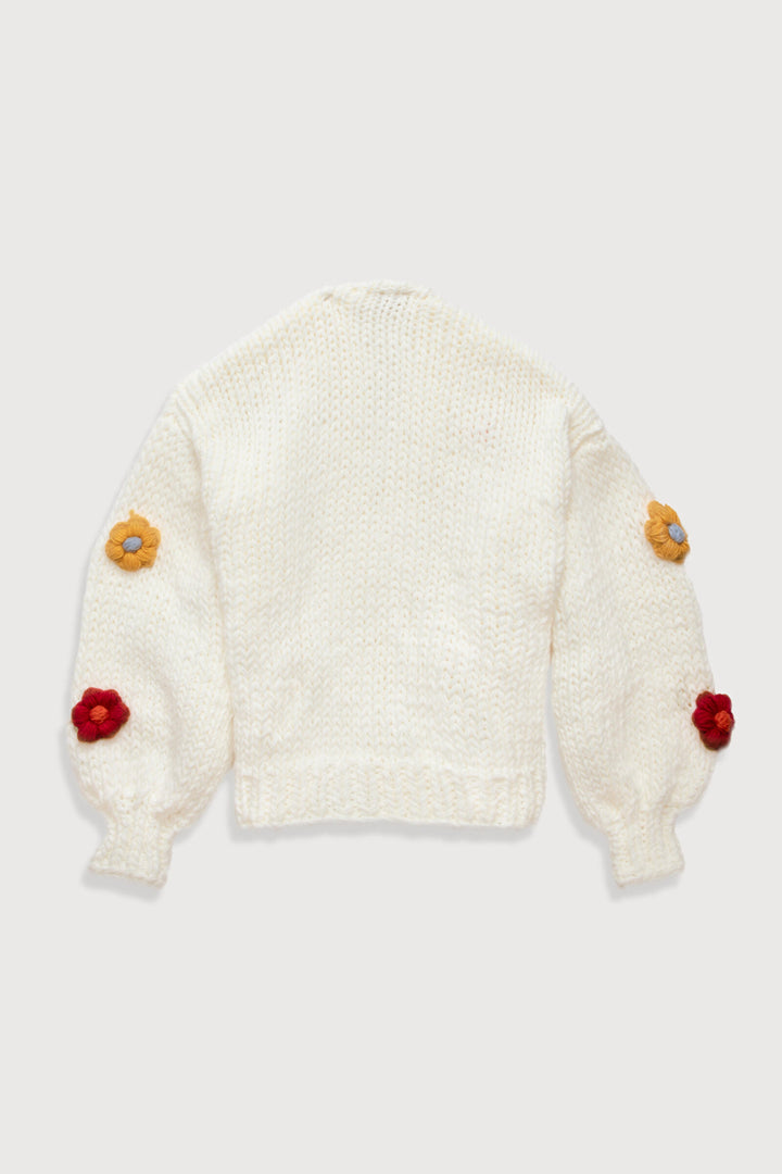 Knitted Floral Appliqué Cardigan