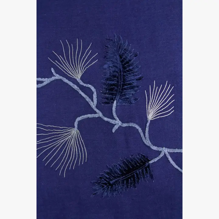 Embellished Floral Leaf Wool Scarf