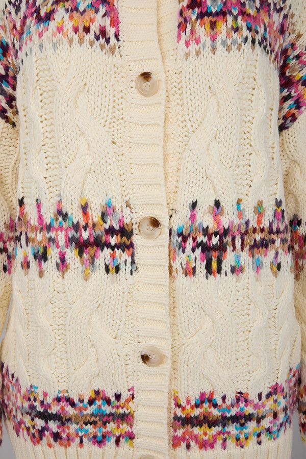 Fair Isle Cable Knit Cardigan - Ivory Mutli