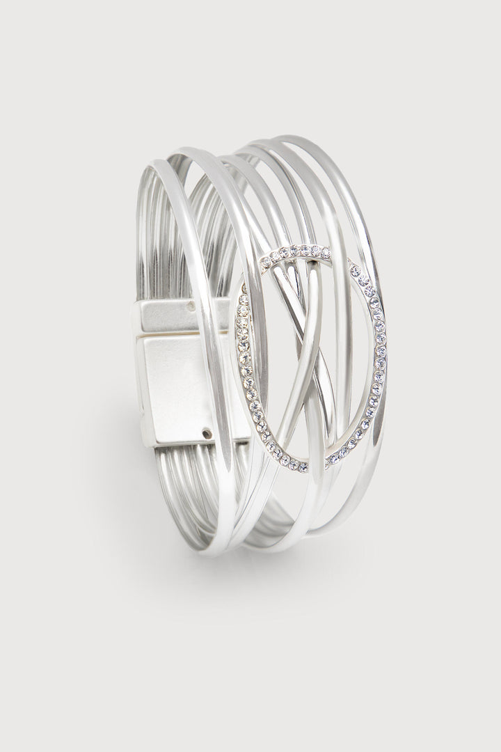 Leather Intertwined Crystal Disk Bracelet