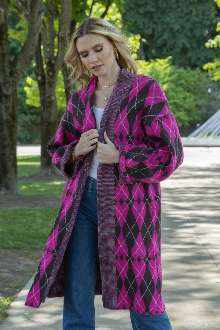 Heart Patterned Argyle Cardigan