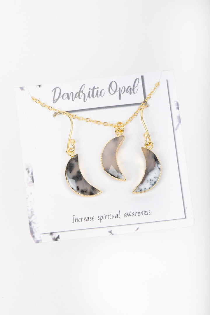 Mini Moon Gemstone Earring and Necklace Set