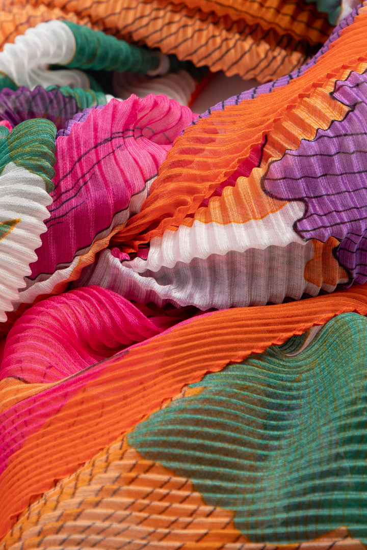 Pleated Colorful Floral Scarf