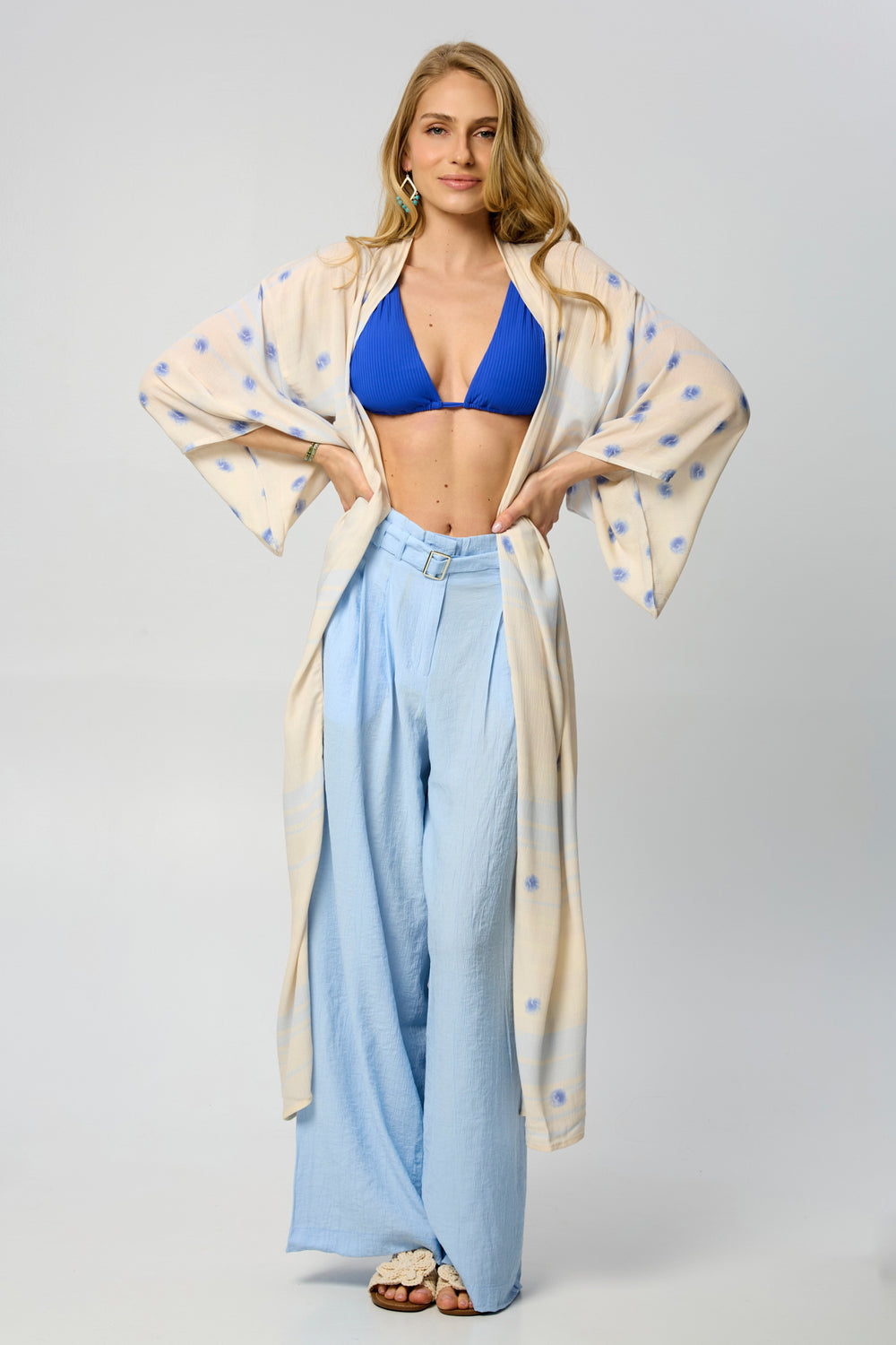 Soft Blue Dot Kimono - Blue