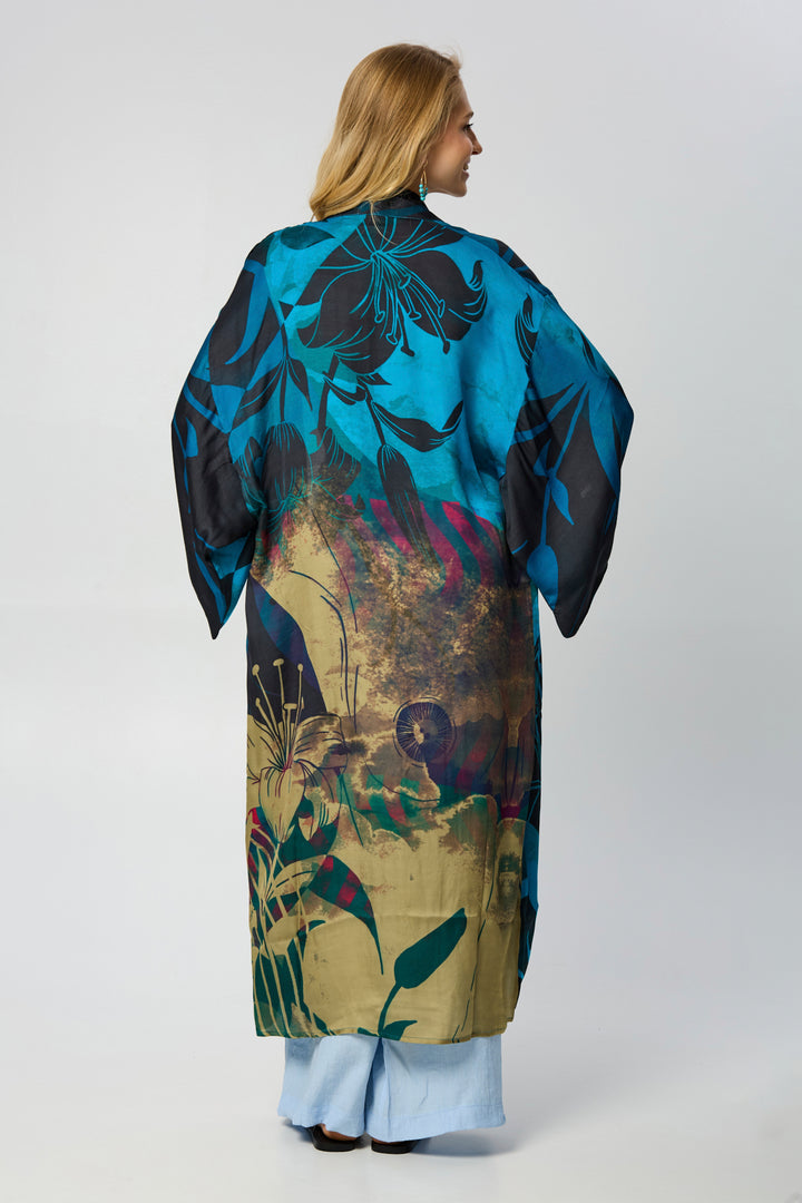 Vibrant Satin Kimono Abstract