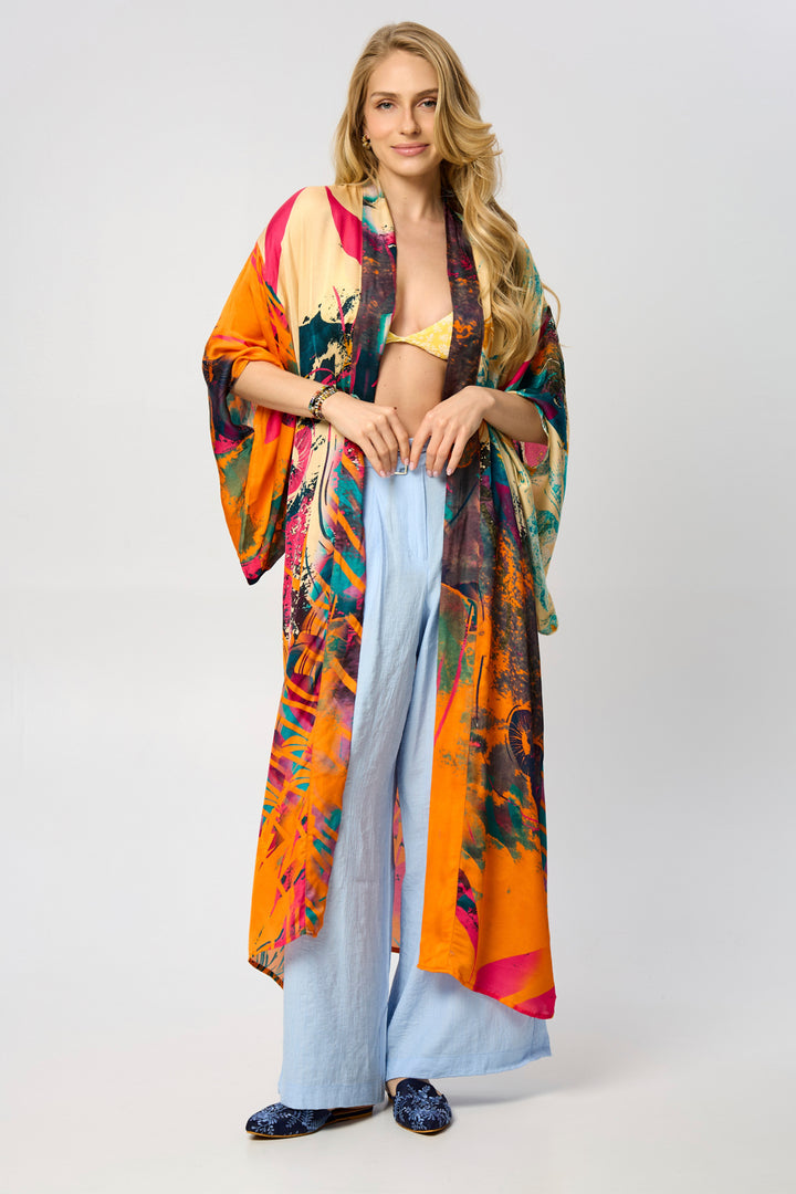 Vibrant Satin Kimono Abstract