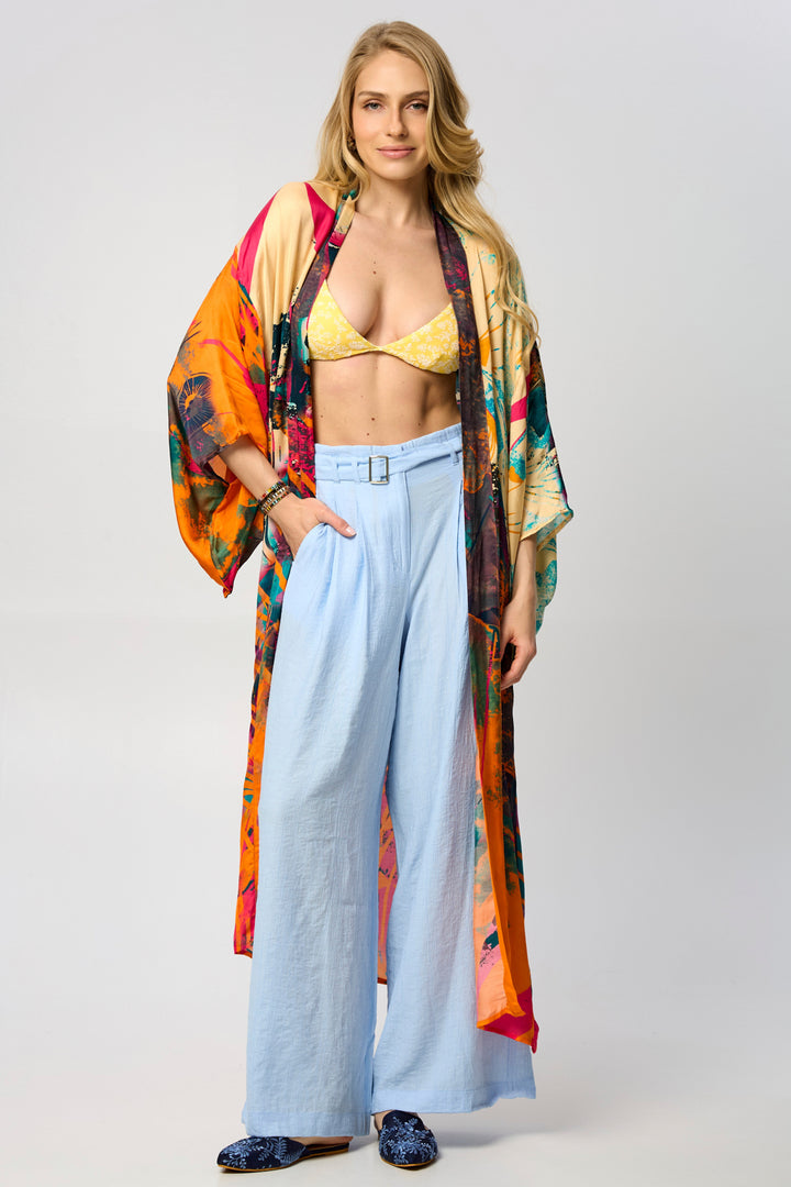 Vibrant Satin Kimono Abstract