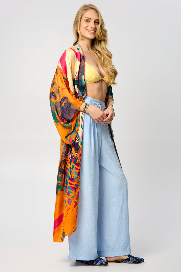 Vibrant Satin Kimono Abstract