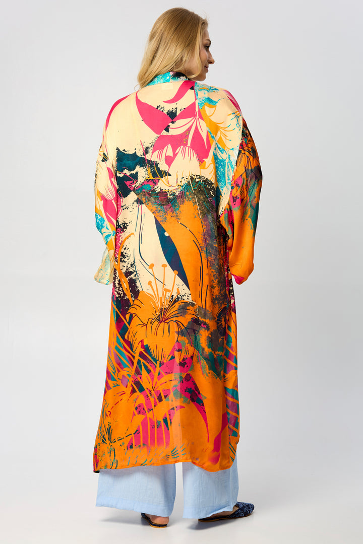 Vibrant Satin Kimono Abstract