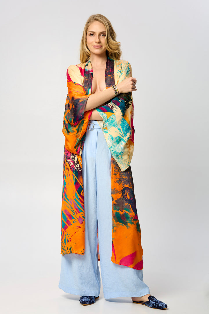 Vibrant Satin Kimono Abstract