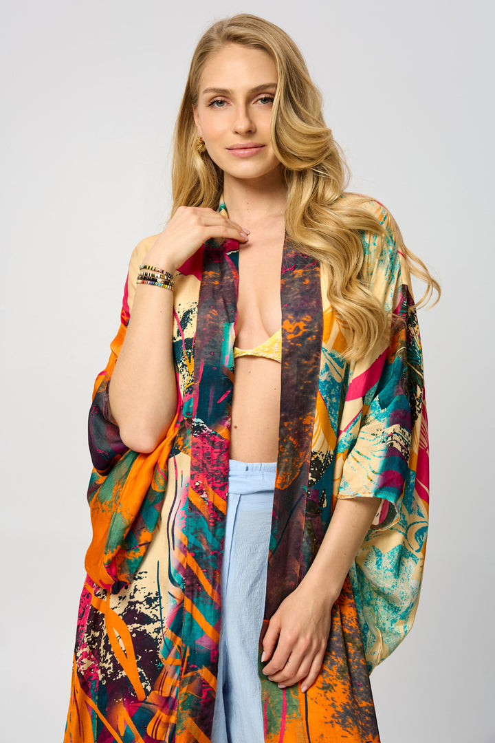 Vibrant Satin Kimono Abstract