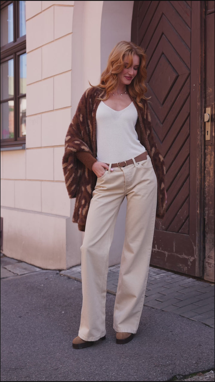 Animal Print Eyelash Knit Card - Brown