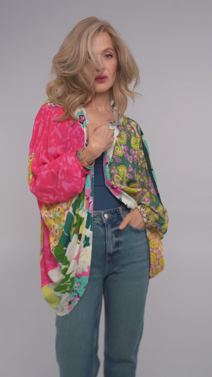 Multicolored Mixed Patterned Kimono