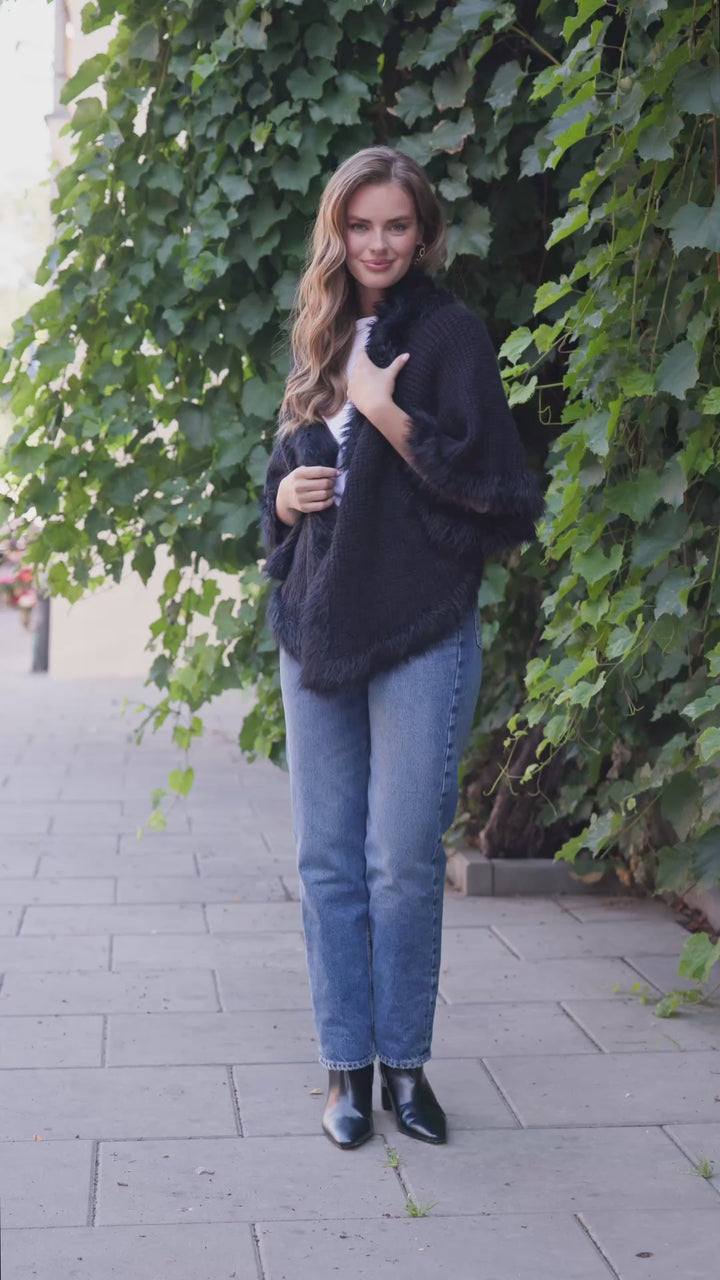 Fur Trim Knit Open Cardigan