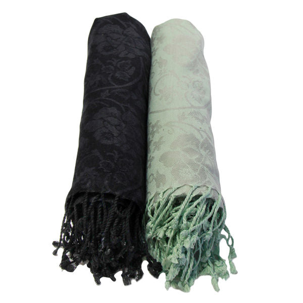 Rayon Mint Green/Charcoal Black Scarf Set of 2