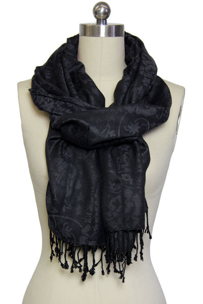 Rayon Mint Green/Charcoal Black Scarf Set of 2