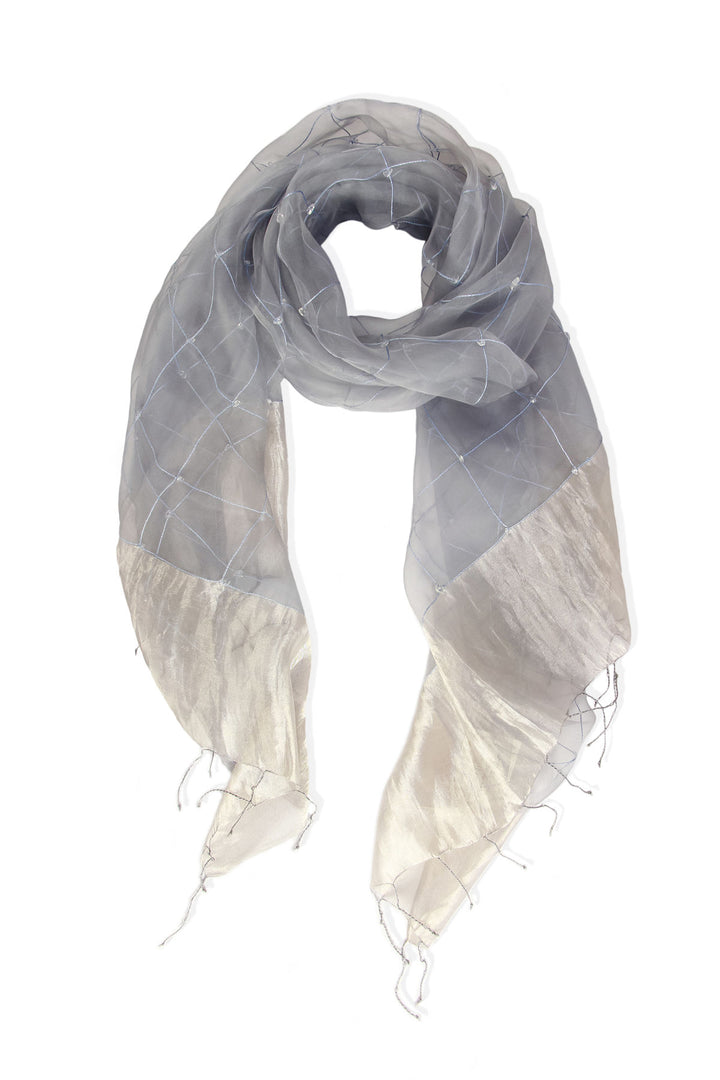 Embroidered Silk Fringed Scarf