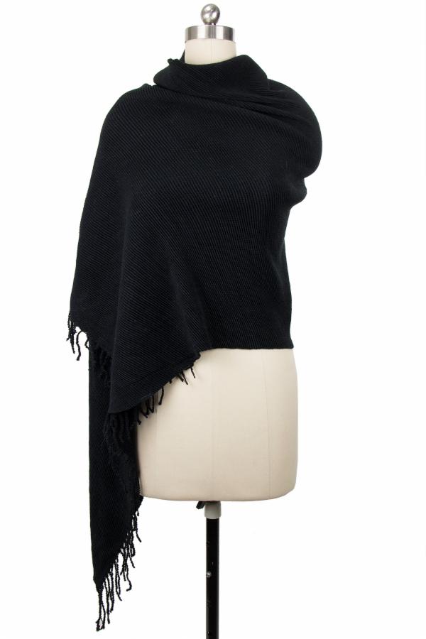 Bias Rib Knit Scarf with Twisted Fringe
