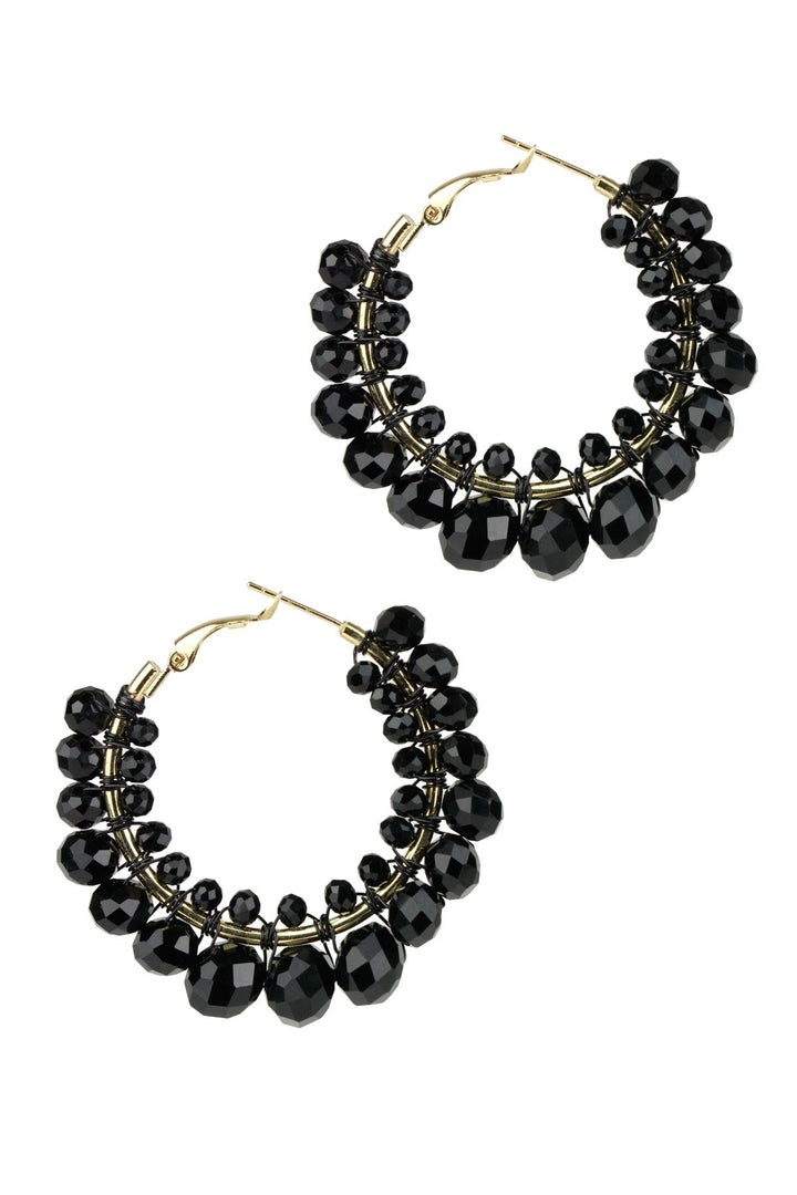 Cluster Beaded Shaam Hoop Earring Black
