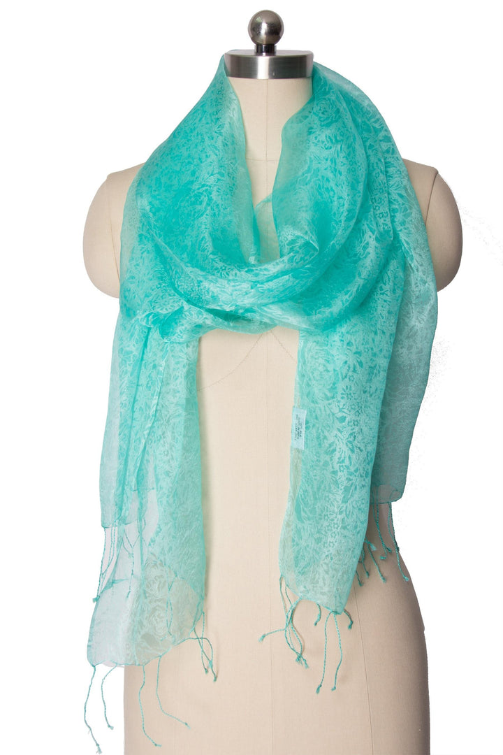 Sea Foam Sheer Scarf with Fringe