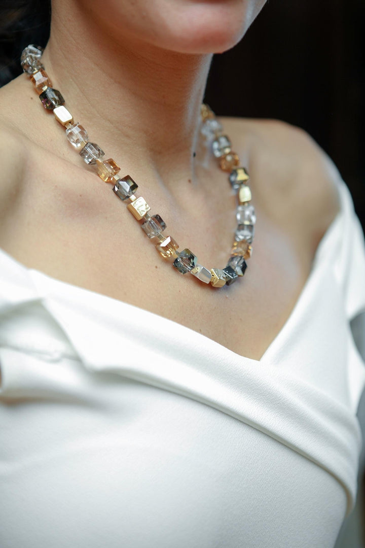 Faceted Bead and Stone Necklace