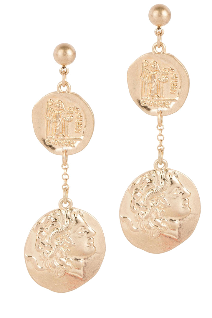 Caesar Double Coin Drop Earring