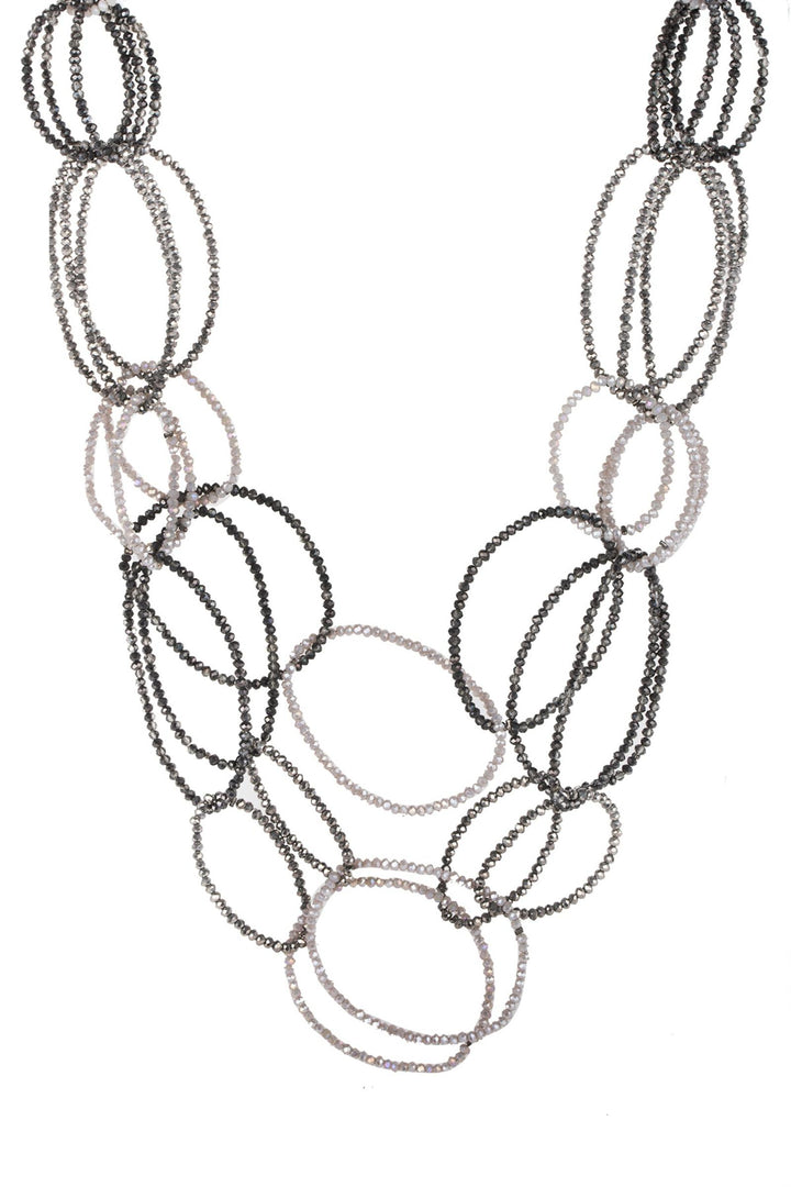 3-Multi Layer Oval Crystal Beaded Necklace