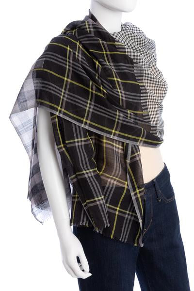 Staten Multi Sized Checked Plaid Eyelash Fringe Scarf