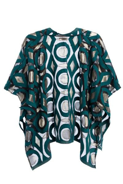 Geometric Cotton Short Poncho