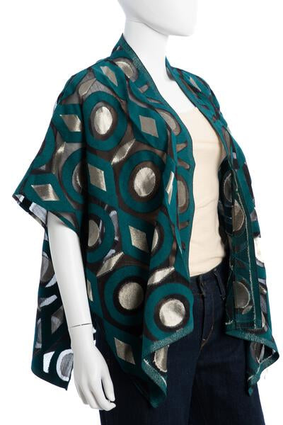 Geometric Cotton Short Poncho