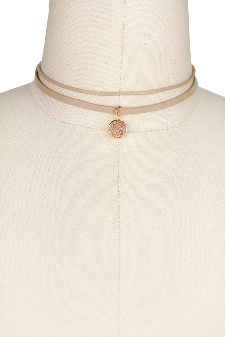 Druzy Charm Leather Choker