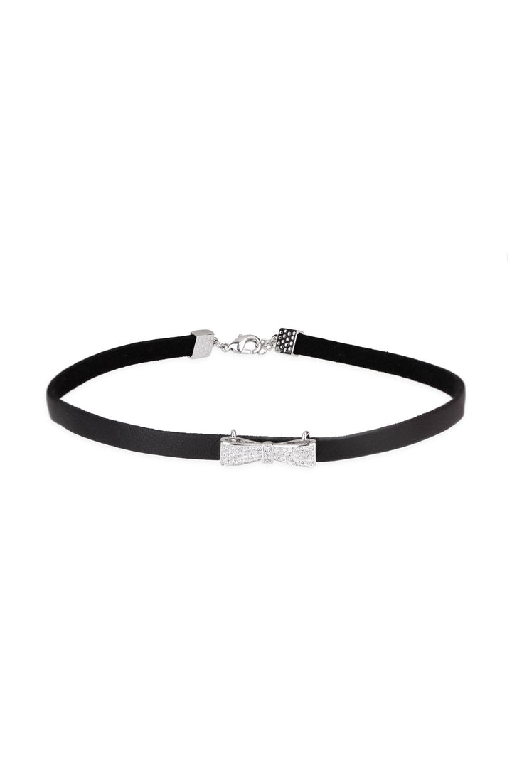 Crystal Bow Leather Choker Necklace
