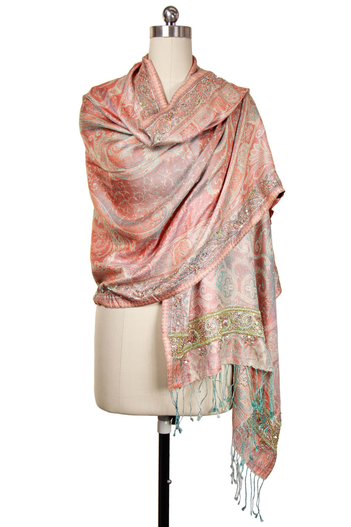 Hand Embroidered Ikat Scarf