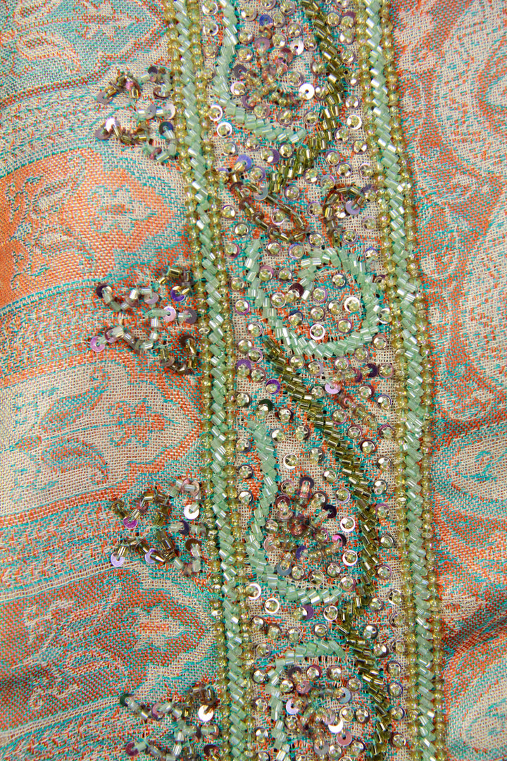 Hand Embroidered Ikat Scarf
