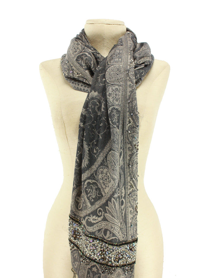 Hand Embroidered Ikat Scarf