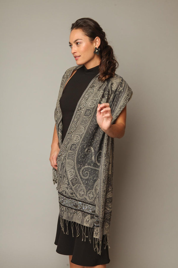 Hand Embroidered Ikat Scarf