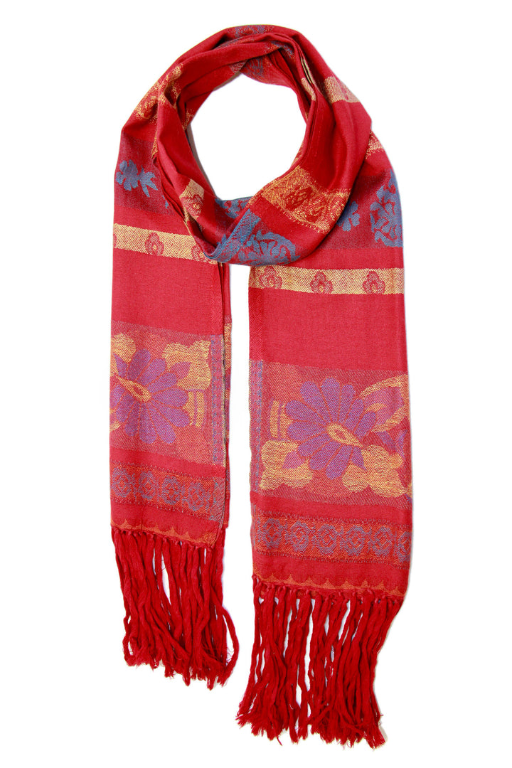 Fringed Floral Stripes Scarf