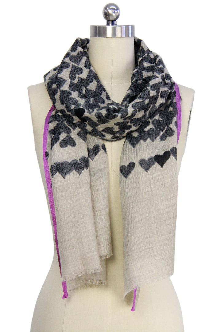 Wool Silk Heart Striped Scarf