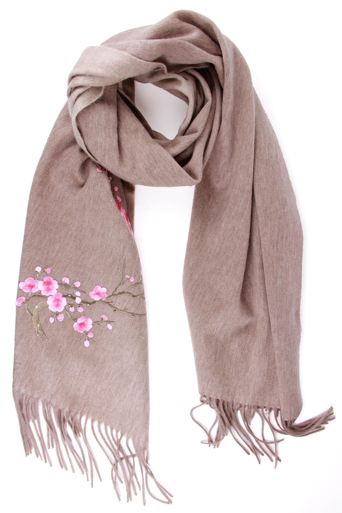 Embroidered Sakura Wool Woven Scarf with Fringe – Saachi Wholesale