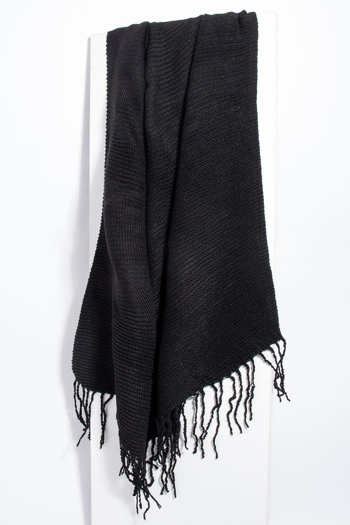 Bias Rib Knit Scarf with Twisted Fringe