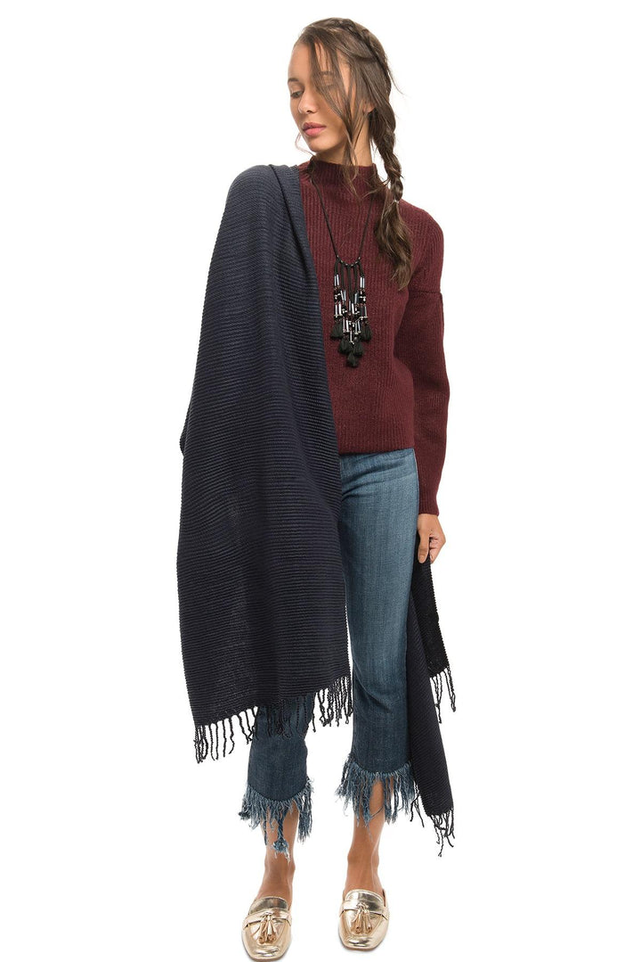 Bias Rib Knit Scarf with Twisted Fringe