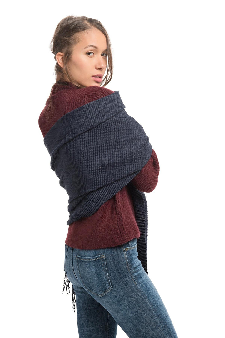 Bias Rib Knit Scarf with Twisted Fringe