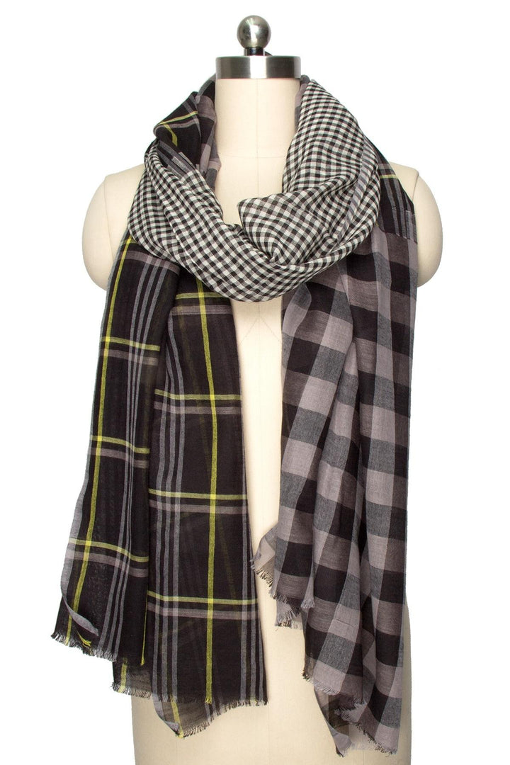 Staten Multi Sized Checked Plaid Eyelash Fringe Scarf