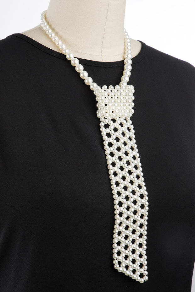 Angled Pearled Tie Necklace