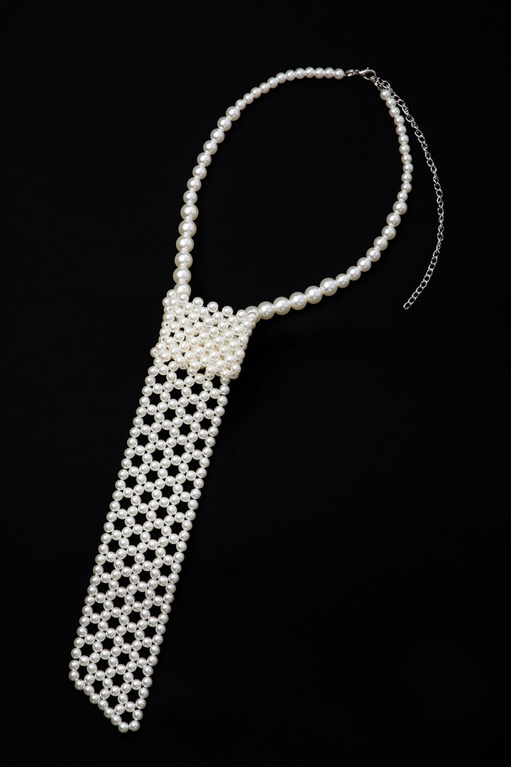 Angled Pearled Tie Necklace